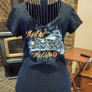 Metal Mulisha Black and Orange Graphic V-Neck Tee